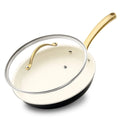 Nutrichef 12'' Large Fry Pan w/ Lid- Non-stick Silicone Handle NCHGLDX12