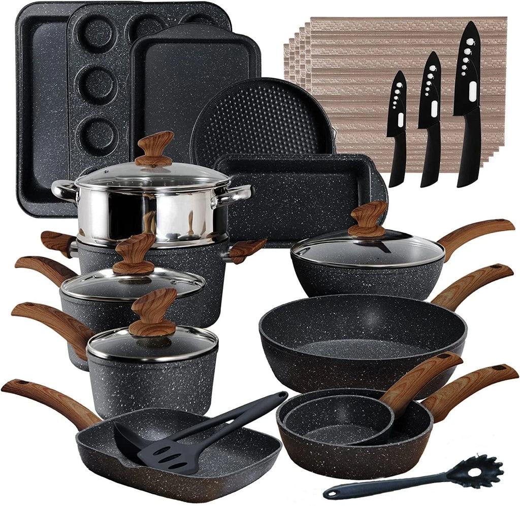 Pots and Pans Set Nonstick Kitchen Induction Cookware Set Granite Coated Pot Set