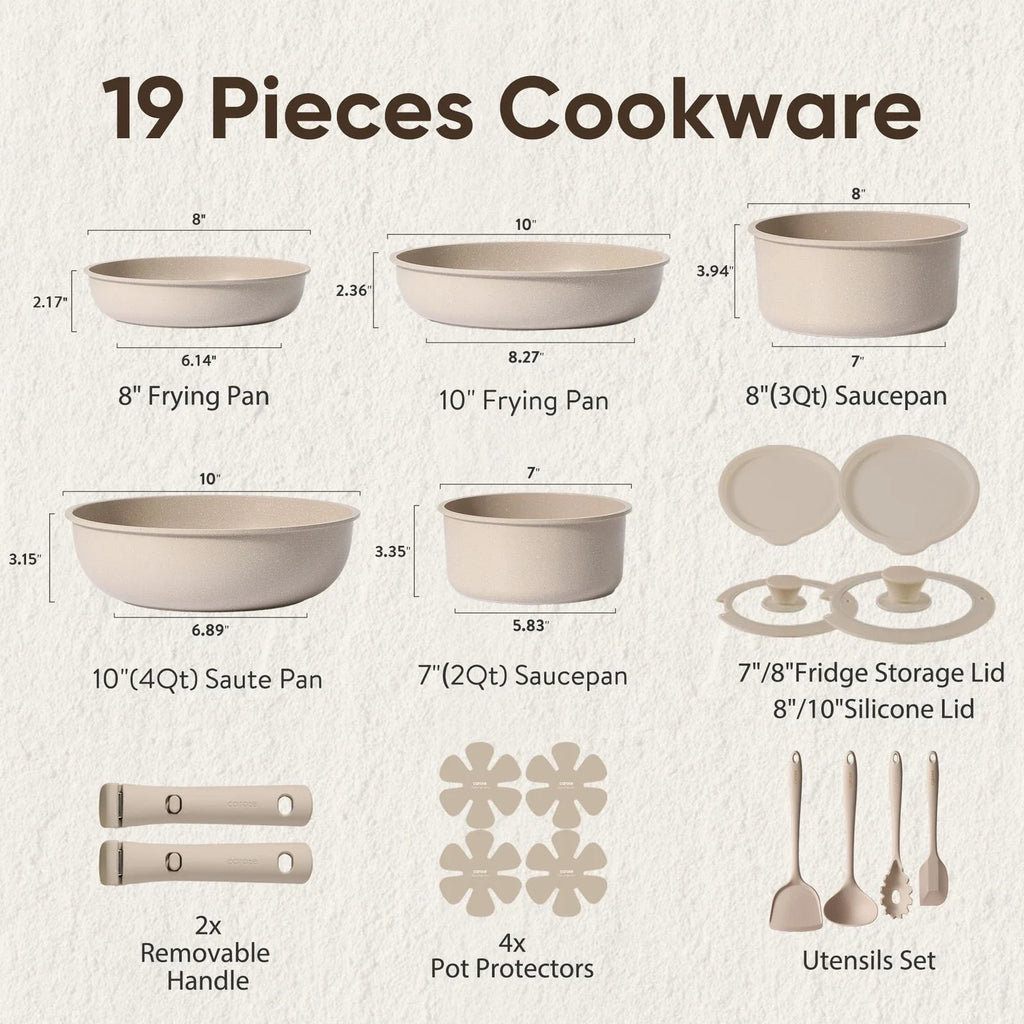 19pcs Pots and Pans Set Non Stick, Nonstick Cookware Set Detachable Handle, I...